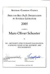 Certificate presented to 2005 Winner, Marc-Oliver Schuster